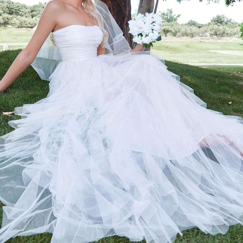 Luxe Tube Mesh Layered Flowy Party Formal Wedding Dress - Picture 6 of 12